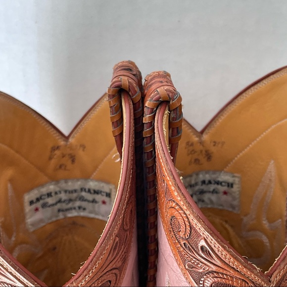 Back at The Ranch Santa Fe Saddle 12” Calf Skin Tooled Western Cowboy Boots Sz 6 - Picture 13 of 13